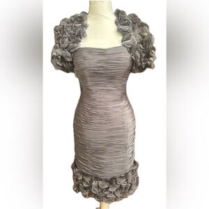 Jovani Gray Strapless Ruched Dress with Floral Shrug